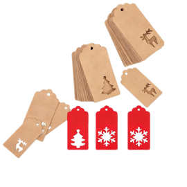跨境 圣诞吊牌红色圣诞树.小鹿.雪花.牛皮纸卡片包装吊卡礼物标签