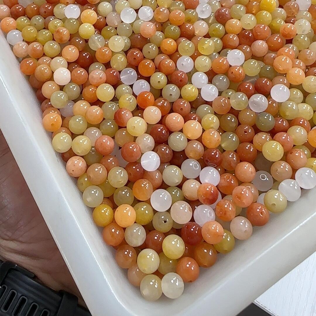 精品款天然金丝玉散珠手工diy串珠手链发簪饰品材料黄玉石圆珠