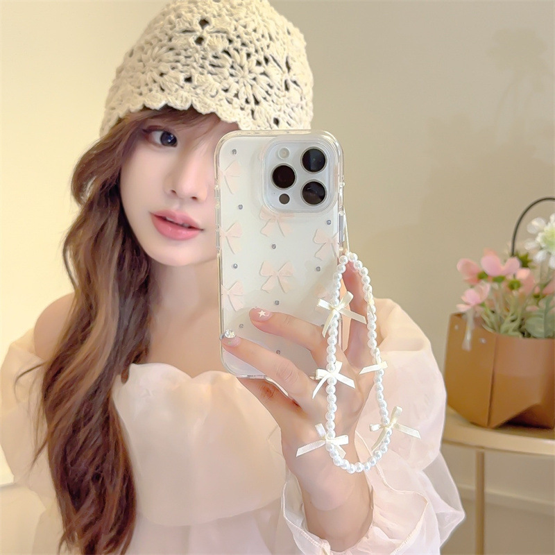 个性点钻粉蝴蝶结适用iPhone17苹果16ProMax/15/14手机壳新款少女|undefined