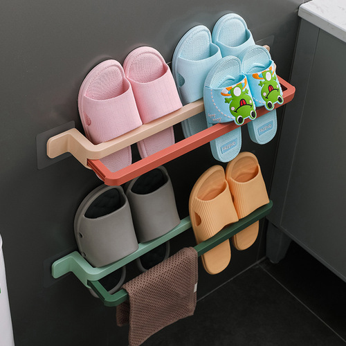 Home punch-free multi-functional pull-out towel bar shoe rack bathroom kitchen multi-purpose towel bar shoe rack