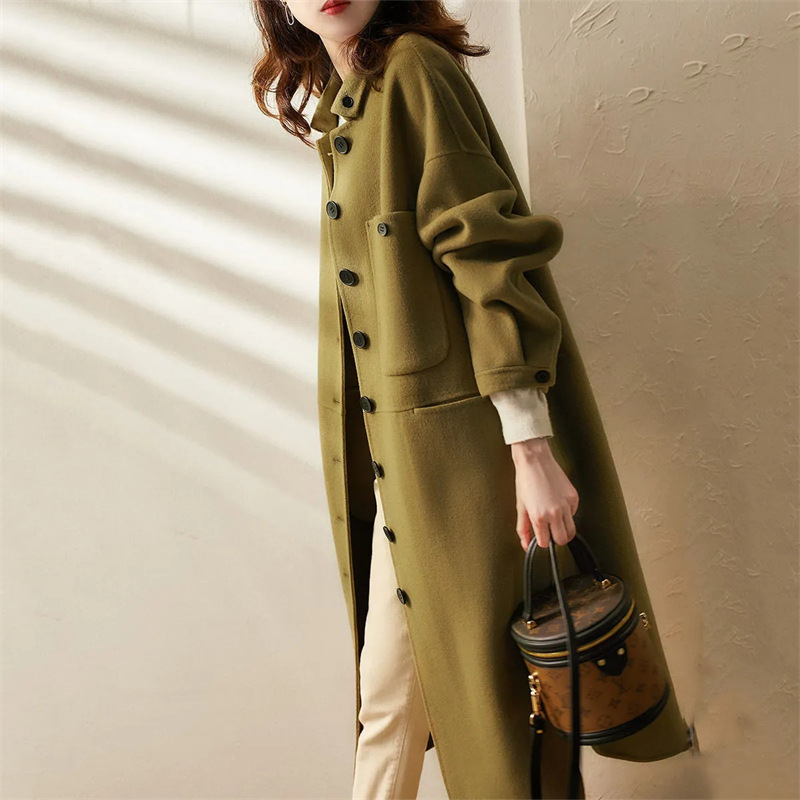 Autumn and Winter 2024 Elegant Thickened Wool Coat Slim Shirt Mid-length Coat Women's Simple Women's Wear