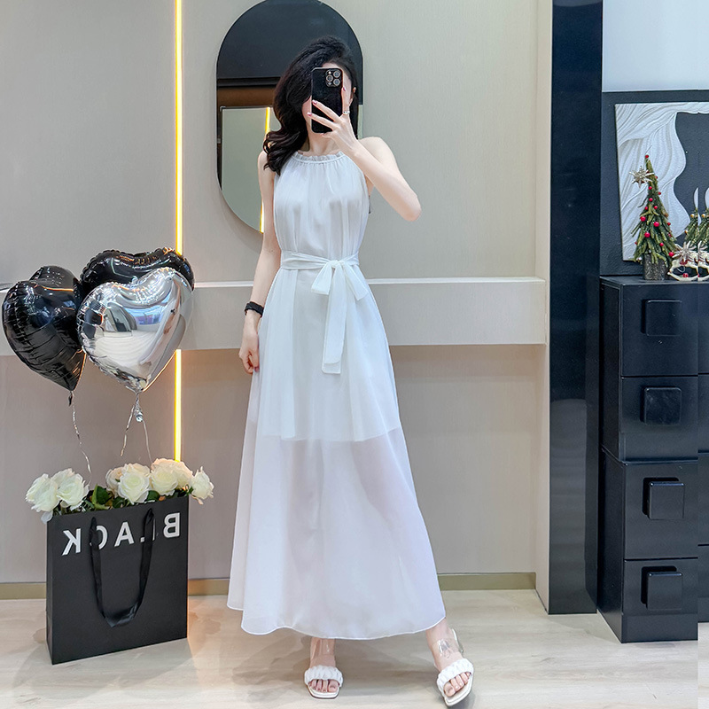 Extra Long High-End Thai Beach Skirt for Women Summer Seaside Vacation Chiffon Large Size Slim Suspender Long Skirt Dress