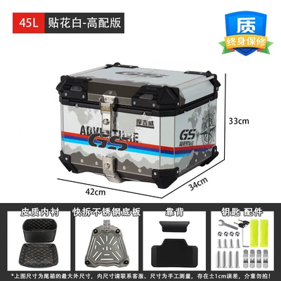 9 Mavericks – Motorcycle trunk - 45l-decal-white-high-end-version-backrest-lining-stainless-steel-quick-release-plate