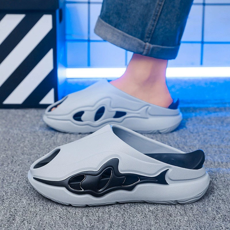 E9X новые летние мужские тапочки в форме акулы, спортивные уличные нескользящие сандалии на мягкой подошве с защитой от запаха, сандалии на толстой подошве