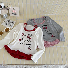 Ningli 女の子秋服 kt 長袖 Tシャツ女の赤ちゃん春と秋の休暇ツーピース底シャツ子供の漫画トップ子供服 t