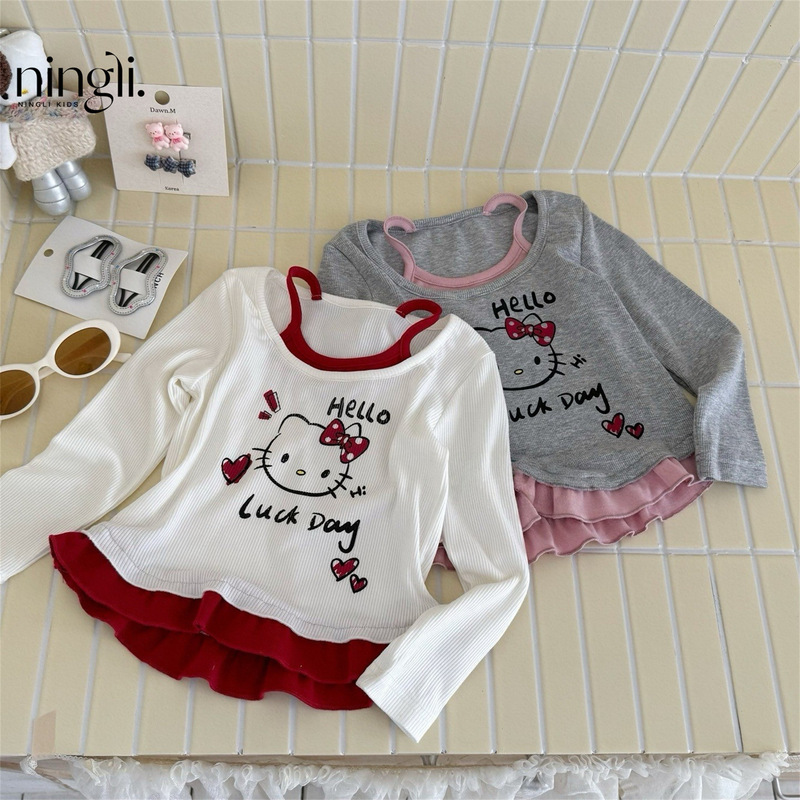 Ningli 女の子秋服 kt 長袖 Tシャツ女の赤ちゃん春と秋の休暇ツーピース底シャツ子供の漫画トップ子供服 t|undefined