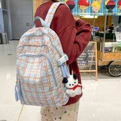 格子書包女2024新款簡約設計初高中生大容量學生上課雙肩包背包潮