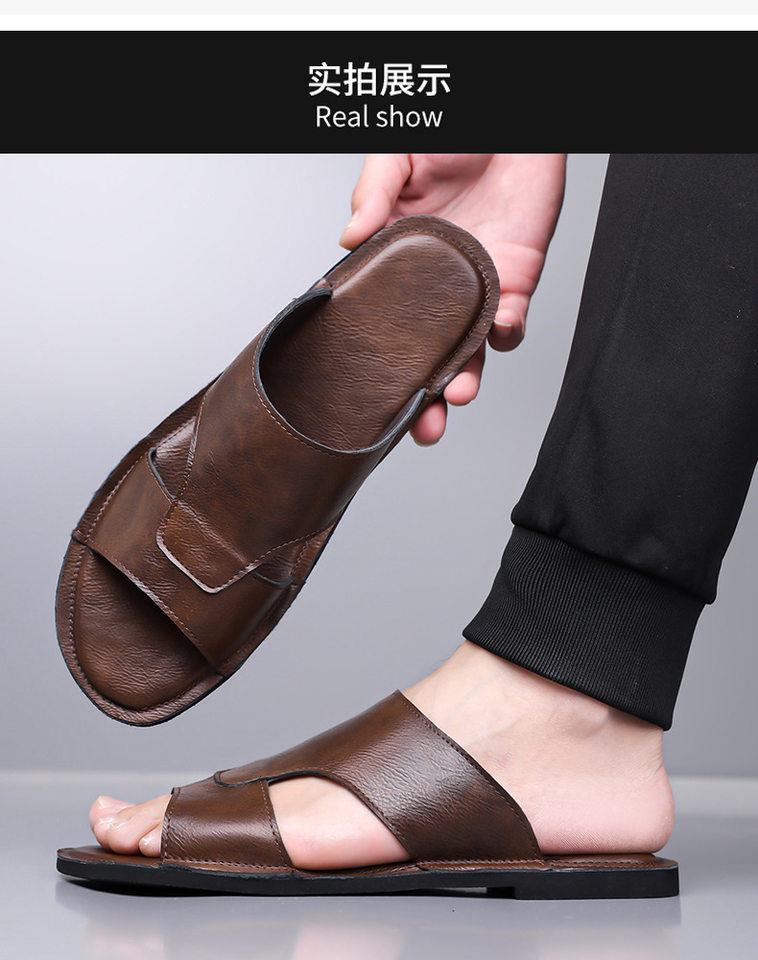Dép sandal nam quai ngang hở mũi kiểu retro, đế cao su êm chân, cỡ lớn — nâu, đen chi tiết 13