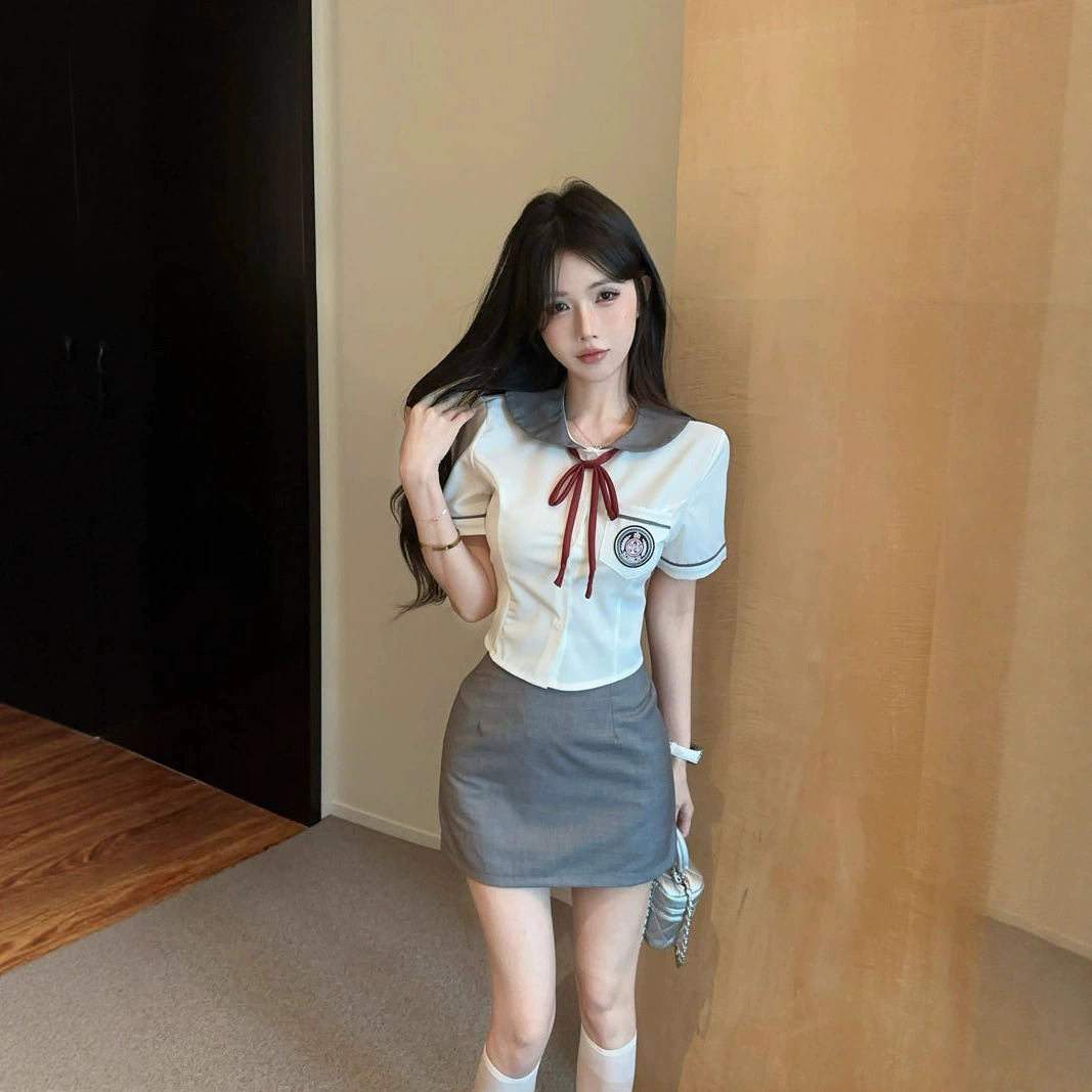 Комплект униформы Petite JK Pure Desire Spicy Girl, стильная рубашка с короткими рукавами и завышенной талией, облегающая бедра юбка с высокой талией, комплект из двух предметов для женщин.