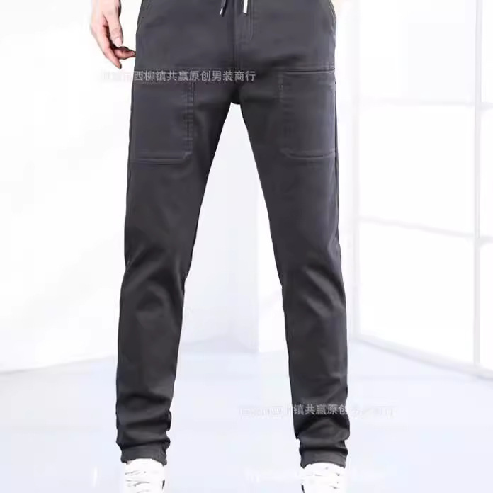 Summer Ice Silk Stitching Six Pocket Solid Color Waterproof High Elastic Men's Casual Pants TikTok Fast Hand Internet Popular Casual Straight Pants