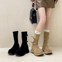 复古风皮带扣女士西部靴秋冬季时尚百搭显瘦新款潮中筒靴子骑士靴