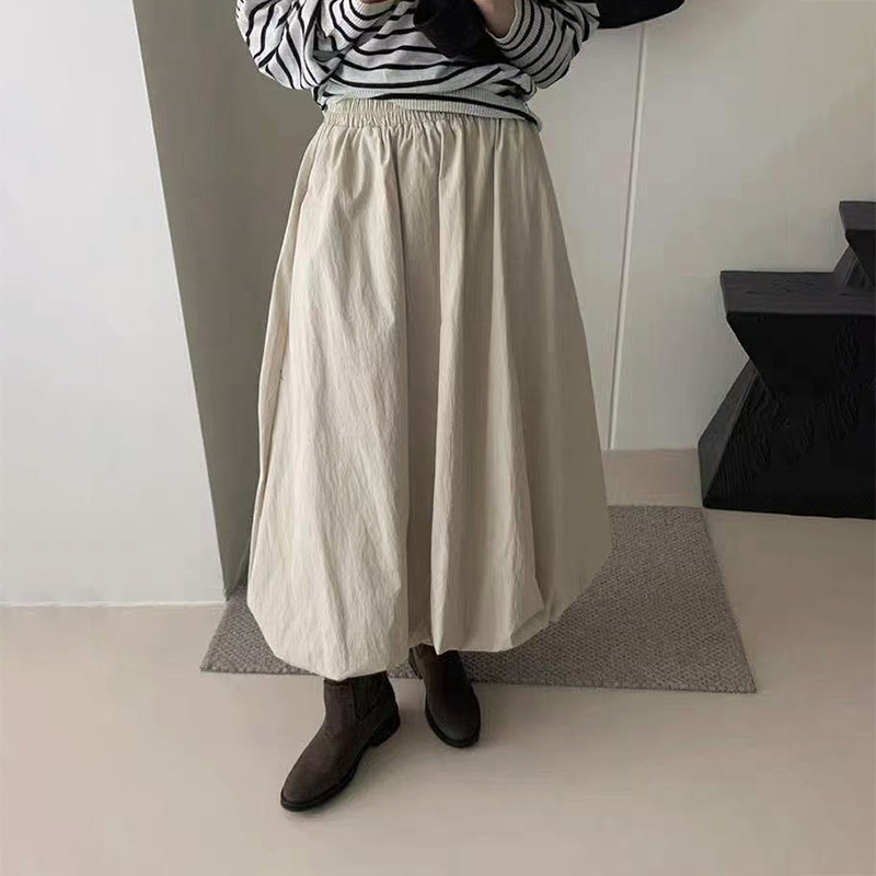 2025秋季新款设计感褶皱花苞半身裙女韩版高腰蓬蓬裙中长款灯笼裙