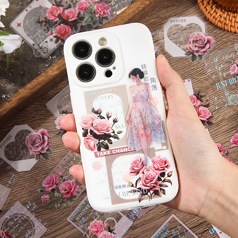 Patrón simple eje láser etiquetado de plata bolsa transparente impermeable mascota etiquetado de cuentas de mano etiquetado de flores de plantas retro transfronterizas