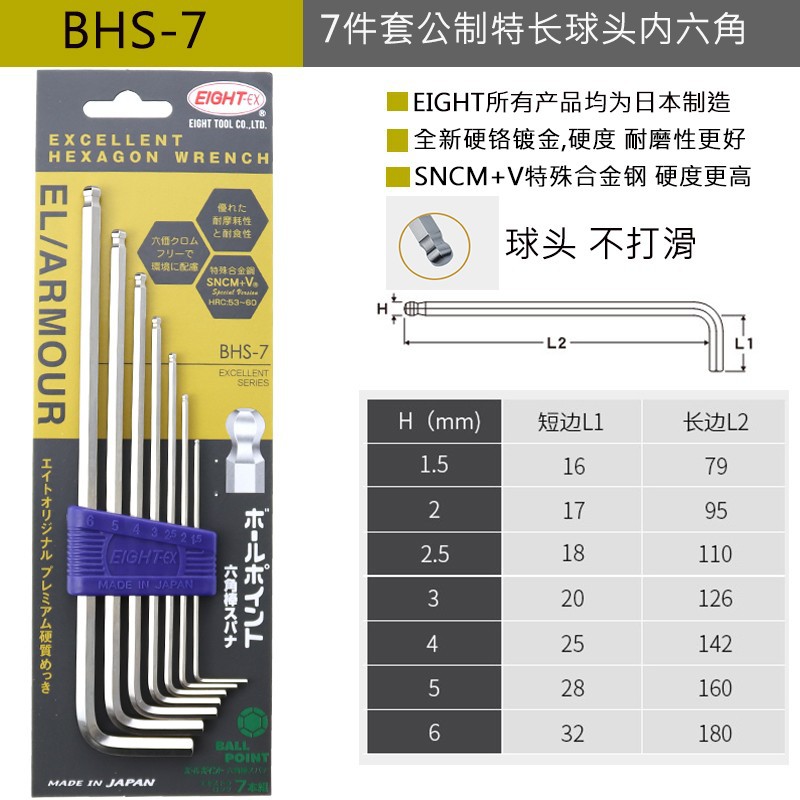 Набор шестигранников Baileys BHS-7 шаровидный 1.5-6мм