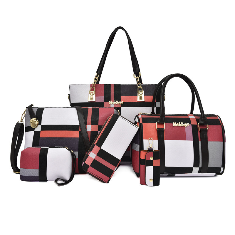 New Cross-Border Six-Piece Set of Mother-In-Law Bags, Cross-Body Shoulder Bags, European and American Versatile Women's Bags, Contrasting Color Plaid Handbags New Cross-Border Six-Piece Set of Mother-In-Law Bags, Cross-Body Shoulder Bags, European and American Versatile Women's Bags, Contrasting Color Plaid Handbags