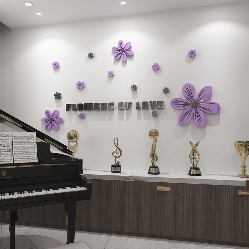 Decoração de parede autoadesiva em acrílico 3D com estampa de flores de verão para sala de jantar, sala de estar, quarto, sofá e parede atrás da TV._voghion.com