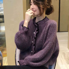 欧洲站早秋新款女装上衣欧货气质高级感紫色软糯设计感毛衣慵懒风