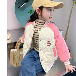 女童棉衣外套秋冬季2025新款女孩宝宝棒球服棉服儿童冬装棉袄插肩