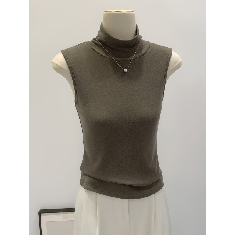 European-Style Spicy Girl Half-High Collar Off-Shoulder Slightly Stretchy Sleeveless Tank Top for Women, Summer Outerwear, 2026 New Model, Stunning Single-Wear Camisole
