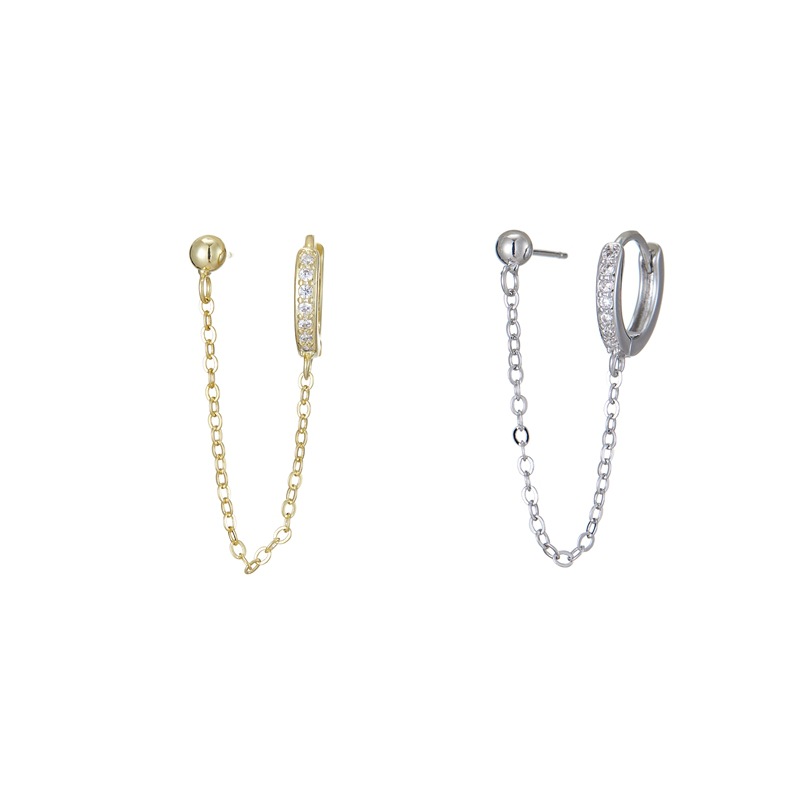 Pendientes de plata esterlina s925 anillo de diamantes de estilo japonés y coreano para mujer cadena personalizada pendientes de doble oreja pendientes elegantes estilo ins