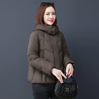 时尚连帽短款羽绒棉服女2025年冬季面包服宽松加厚保暖洋气棉衣女