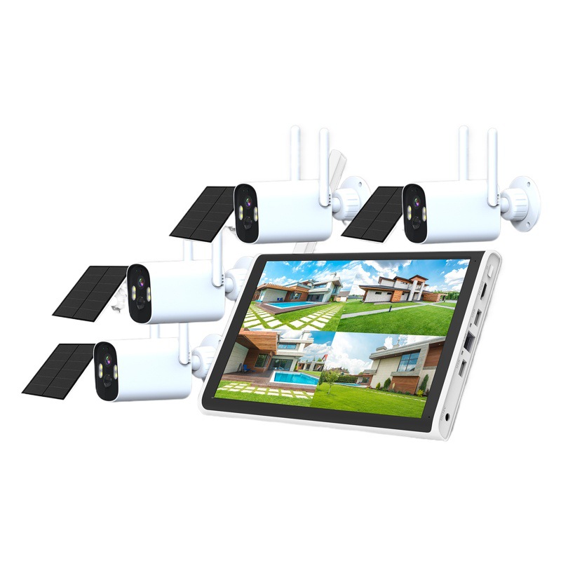 Source Factory Juego de vigilancia NVR de pantalla de 10 pulgadas Cámara solar de 4 canales APLICACIÓN de soporte Explosión transfronteriza de comercio exterior