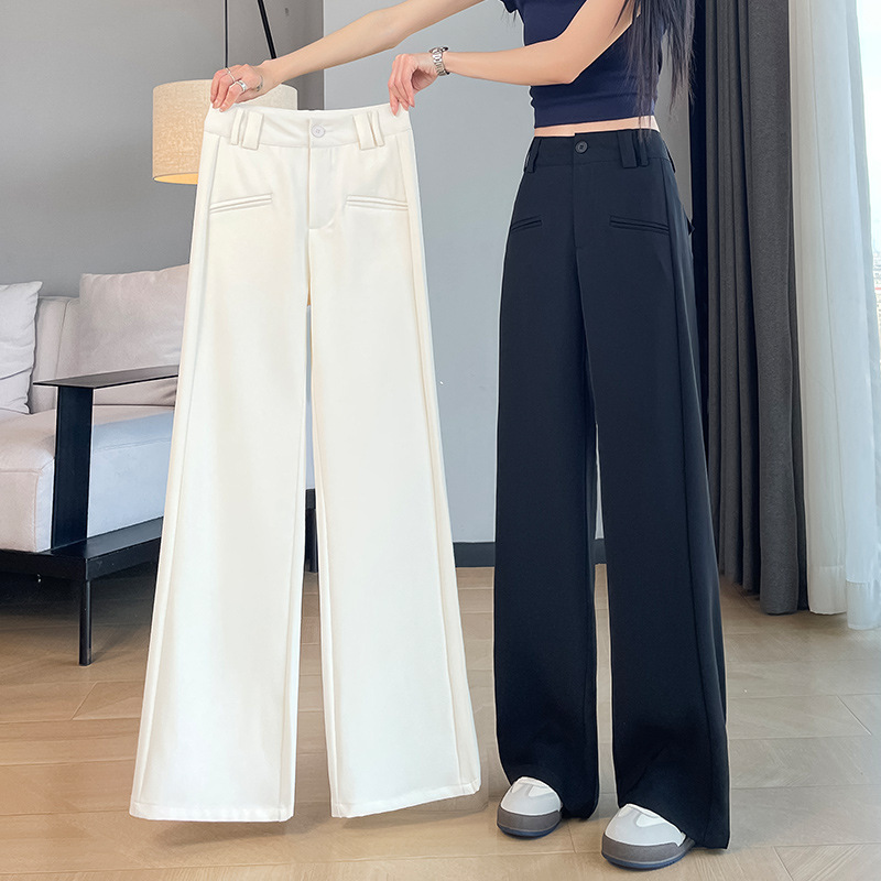Petite Women's Suit-Style Wide-Leg Pants, New Spring/Summer Straight-Leg Women's Pants, High-Waisted, Loose-Fitting, Slimming, Narrow-Cut, Drapey Casual Pants