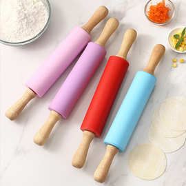 食品级硅胶擀面杖儿童饺子面粉棍擀面棒木柄滚轴面粉棍烘焙神器