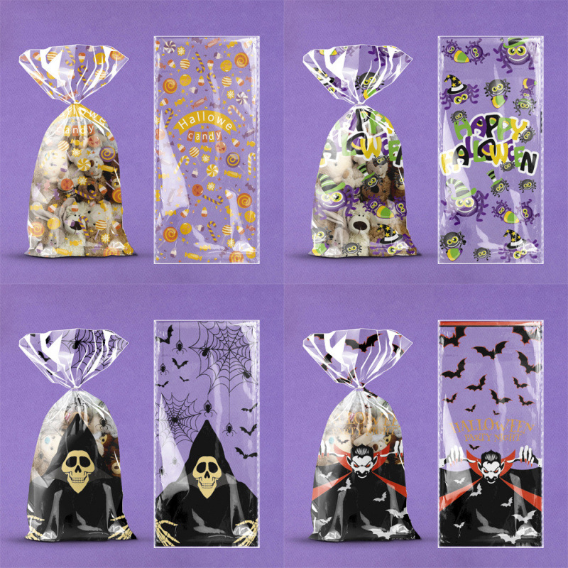 复古万圣节糖果袋吸血鬼骷髅彩色图案OPP平口袋玻璃纸万圣礼品袋