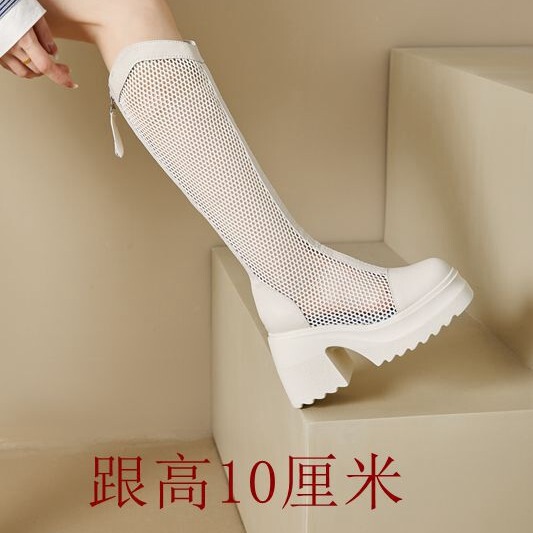 Thick-Soled Slim Boots, Thick High-Heeled Mesh Boots, Heightening Boots for Women, 2025 New Over-The-Knee Boots, High-Heeled Knight Boots