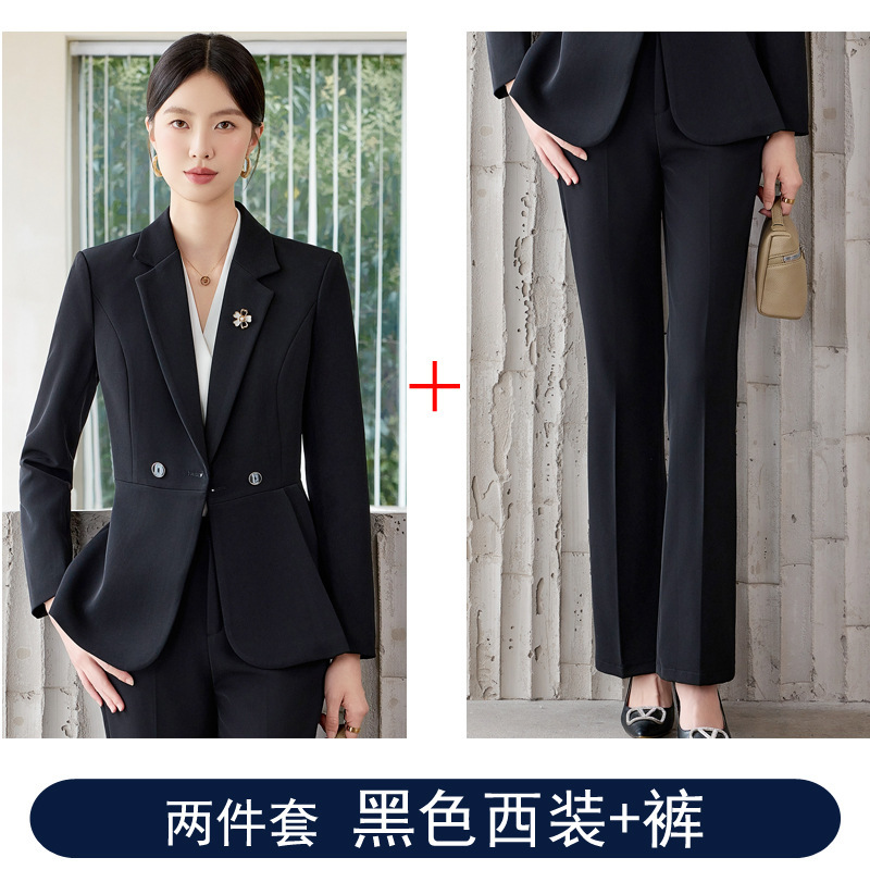 黑色职业西装套装女春秋新款高端美容师工作服珠宝店酒店前台工装|undefined