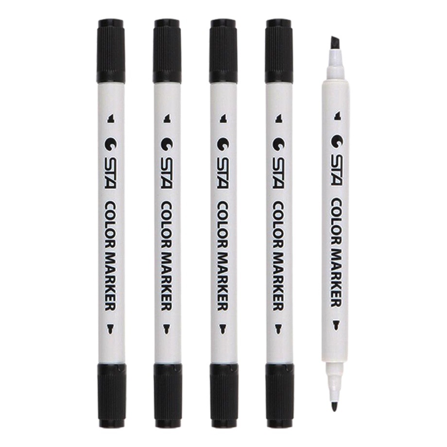 Factory Direct Sales Sta 330 Double-Headed Dot Column Marker Pen Black Dot Column Pen Double-Headed Marker Pen Box