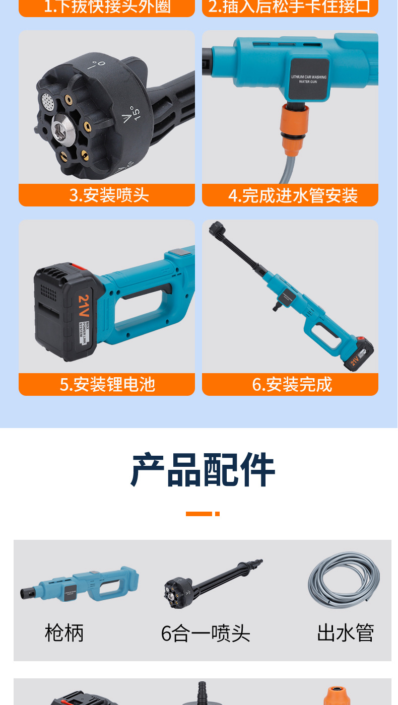 Design Cleaning Machine Car Wash Artifact High Pressure Car Wash Water Gun Wholesale Portable Car Lithium Battery Wireless Lithium Battery Car Wash Machine