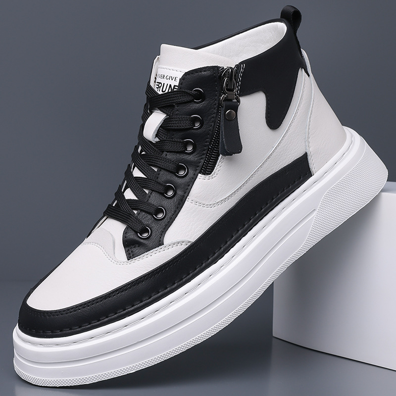 冬季加绒男鞋百搭中帮休闲板鞋男士高帮运动小白皮鞋轻便防水潮鞋