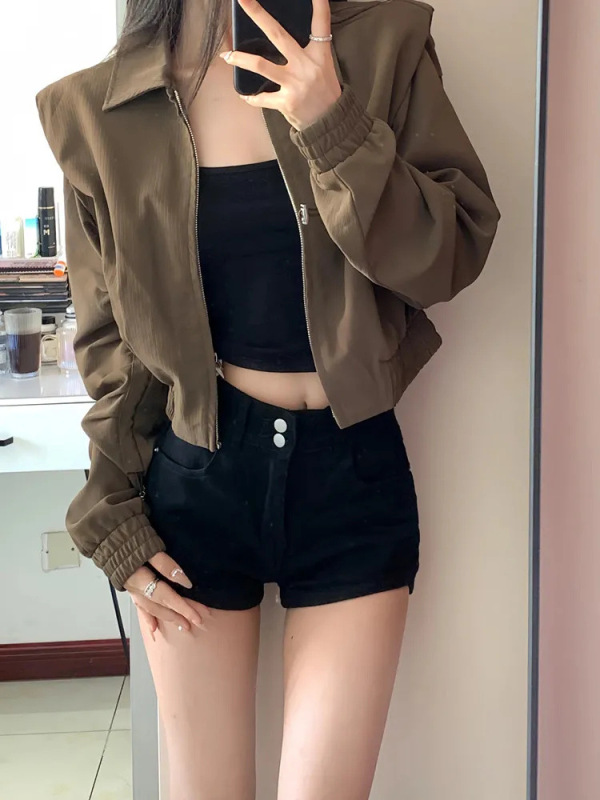 【原版面料，原版做法】早秋外套女新款棕色短款夹克上衣初秋美拉|undefined