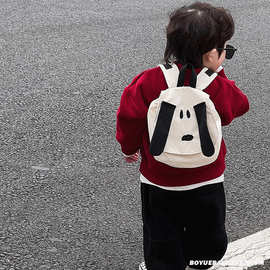 儿童双肩包2026新款潮书包幼儿园卡通动漫丑萌小狗包帆布上学背包