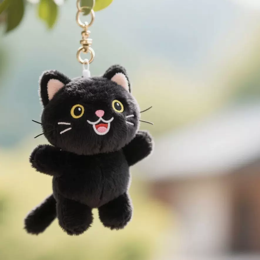 网红黑森系小猫毛绒挂件酷萌造型，车载/书包/礼物装饰个性