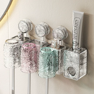 吸盘牙刷牙杯置物架挂墙卫生间浴室壁挂漱口杯洗漱杯收纳架牙刷架