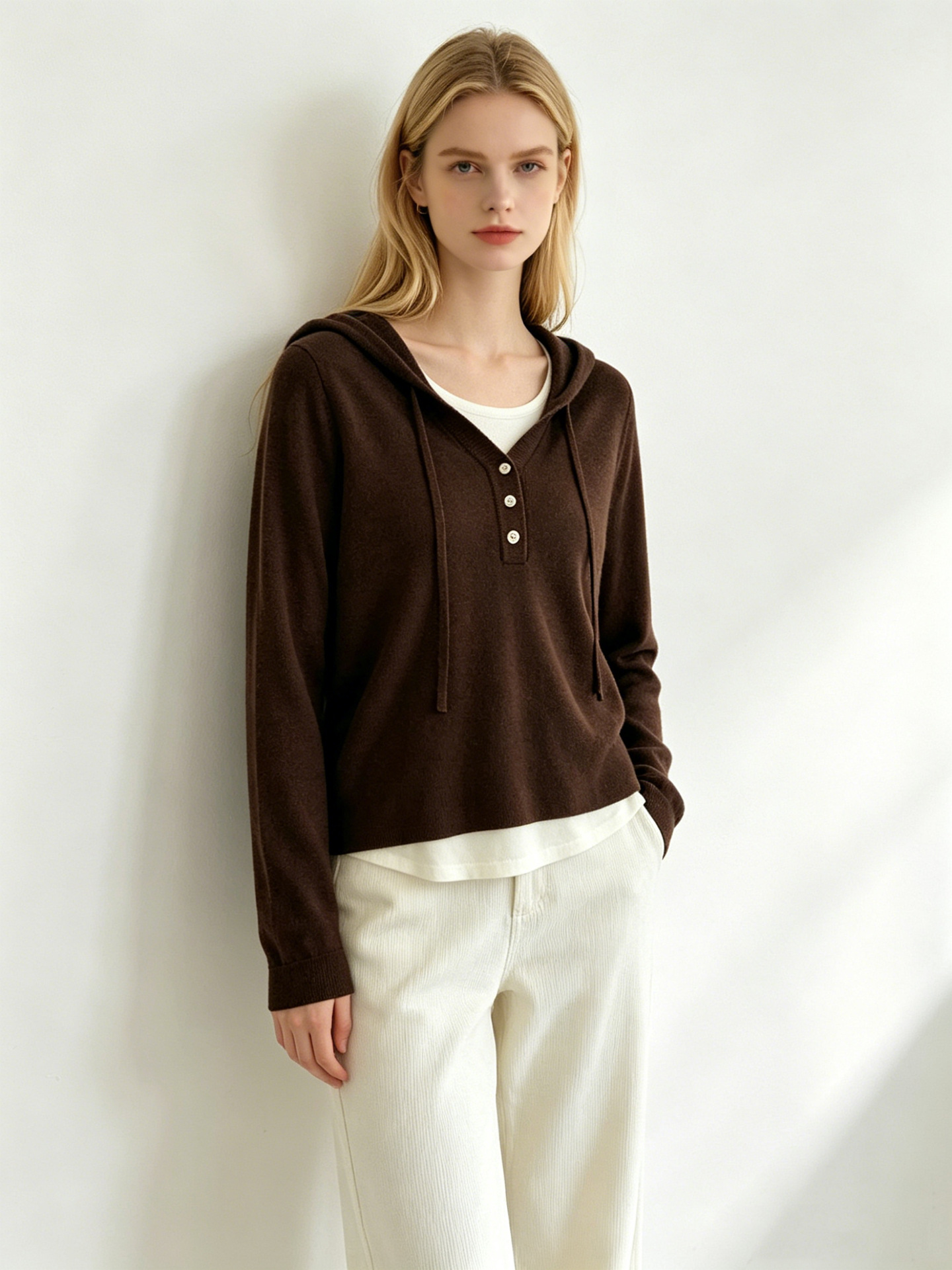 Foreign Trade Cross-Border Women's Clothing European and American Autumn and Winter New Style Fake Two-Piece Hooded Knit Sweater with a Unique Design and Long Sleeves