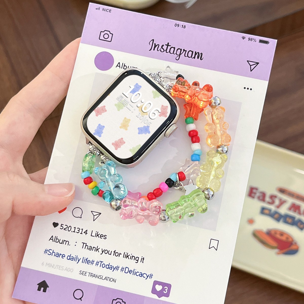 [Dopamine Bear] Suitable for Apple Watch Strap Iwatch10 New Candy S9 Female S8 Beaded Se Summer