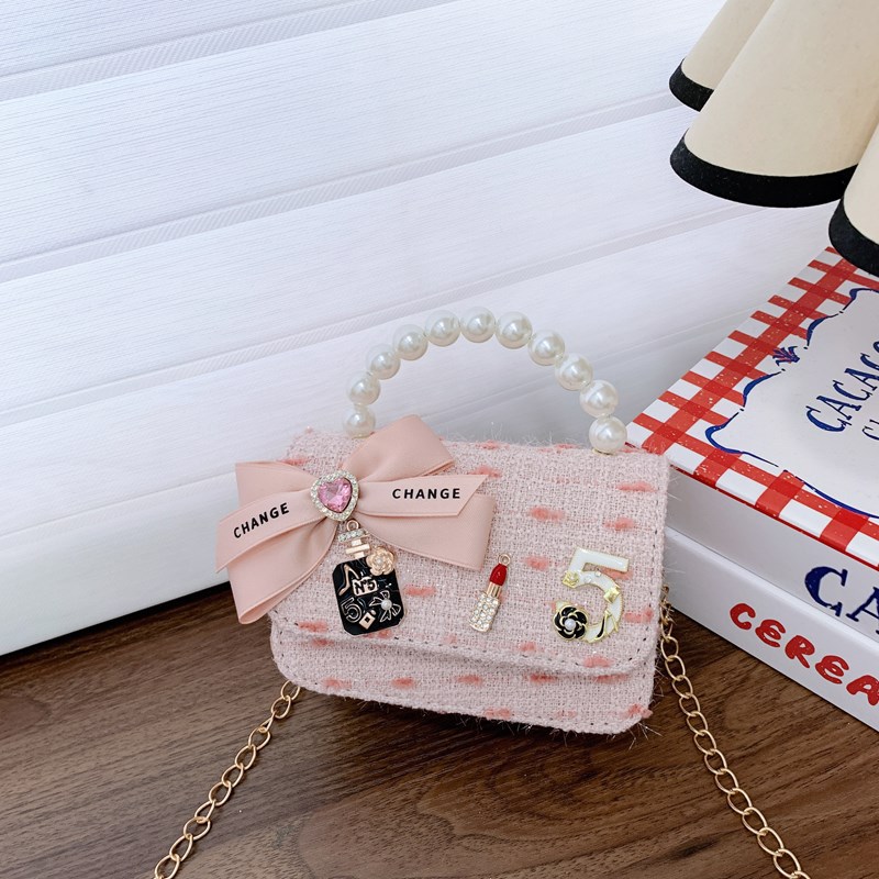 Dulce princesa bolso de perlas adorable arco mini boca rojo bolso de hombro bebé bolso de moda cadena de niños