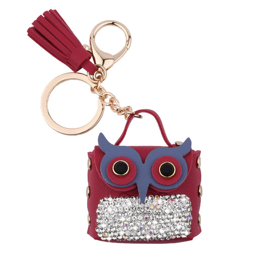 Tassel encrusted diamond owl bag car keychain women's fashion cute bag pendant creative coin purse live wholesale