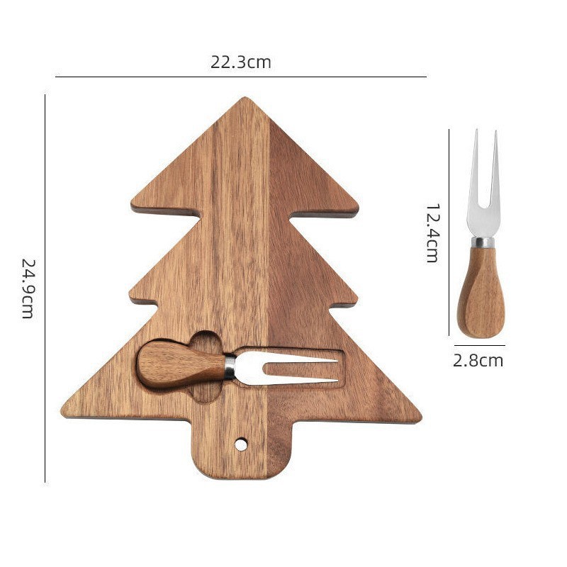 Tabla de cortar de madera creativo árbol de Navidad con cuchillo y tenedor queso tabla de quesos bandeja de postres de frutas y verduras plato de desayuno de comida complementaria