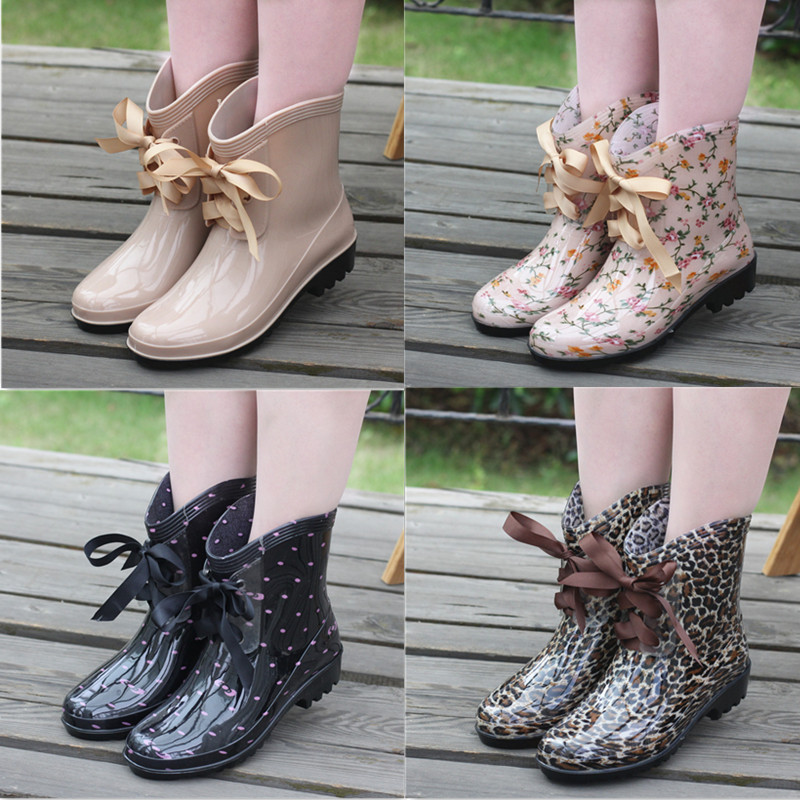 Fashionable rain boots for adults, women's rain boots, short tube water shoes, can be added with fleece to keep warm, medium tube water boots, rubber shoes, women's booties 