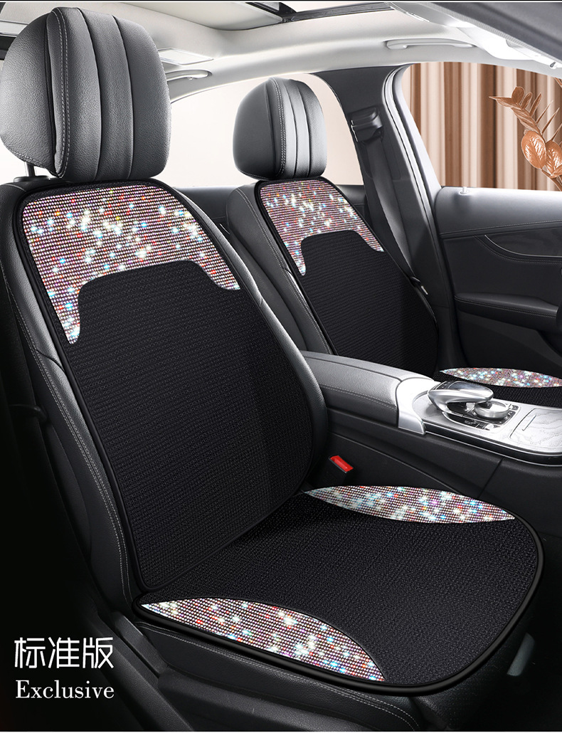 Women's Car Cushion Summer Cool Cushion High-end Atmospheric Full Diamond Car Seat Cushion Pink Four Seasons Universal Three-piece Set