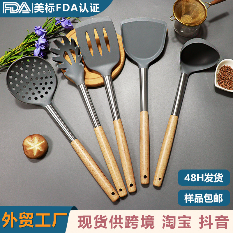 Silicone spatula soup spoon stainless steel non-stick silicone spatula household silicone spatula food grade silicone kitchenware wholesale