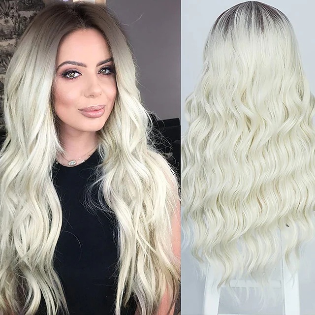 Perruque synthétique neuve avec ondulation d'eau fendue et grande vague bouclée perruque de cheveux colorée et facile à assortir_voghion.com