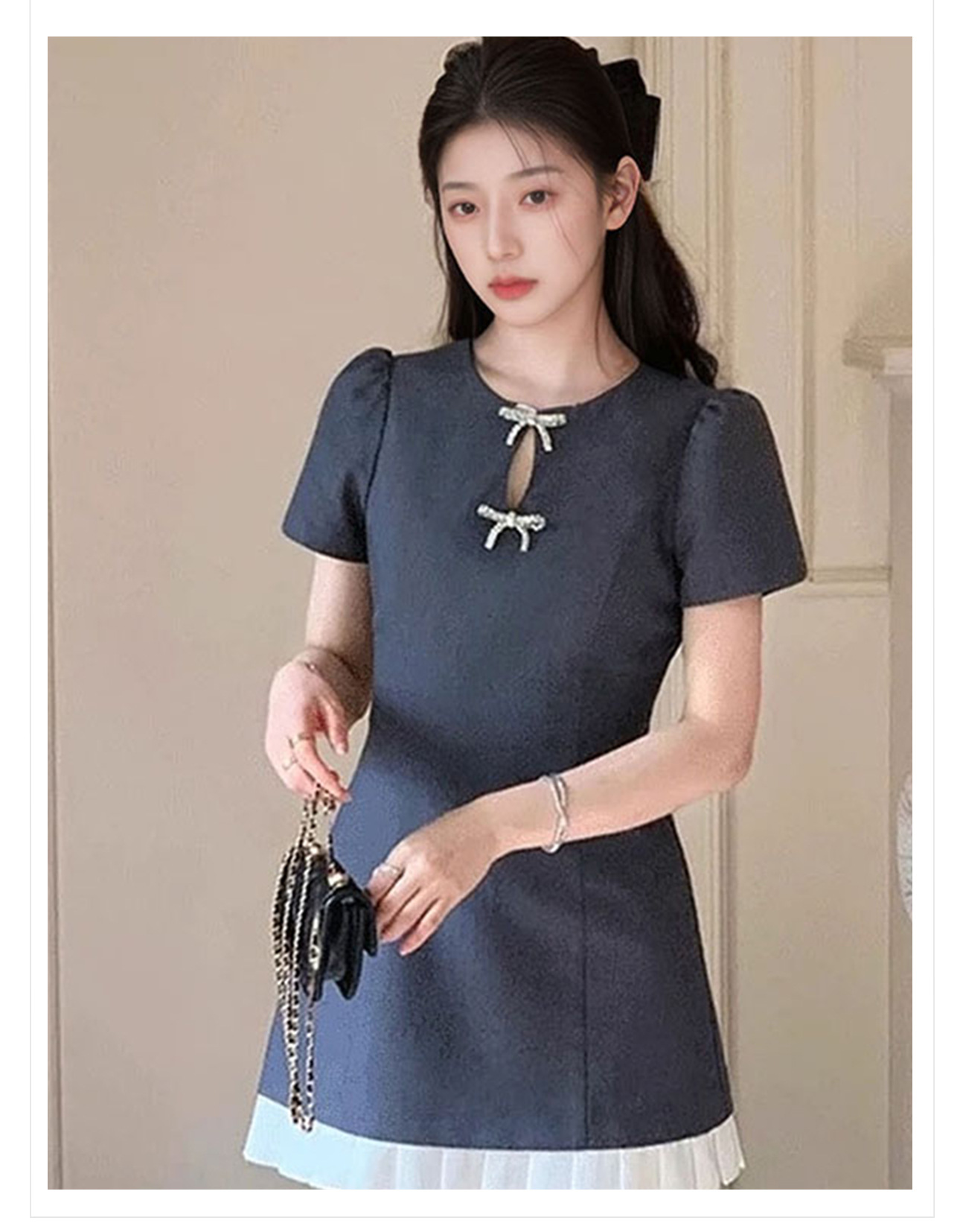 Váy ngắn ôm dáng tay phồng ren lãng mạn phong cách quý tộc nhẹ nhàng M5058 — Màu đen chi tiết 3