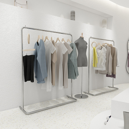 Display Rack for Clothing Store, Stainless Steel Brushed Silver, Unisex Children's Apparel Store Shelf Display Rack, Special Purpose Floor Standing Hanger
