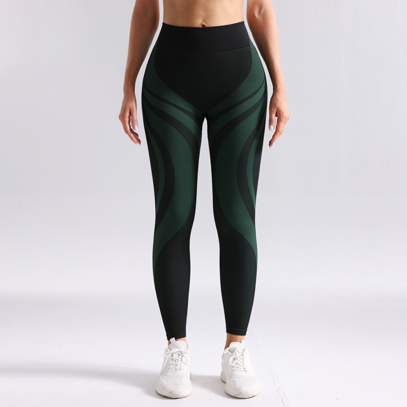 2025 pantalones de yoga de color de contraste de cintura alta transpirables sin costuras para mujer pantalones de ropa de yoga deportiva a rayas largas con cadera ajustada